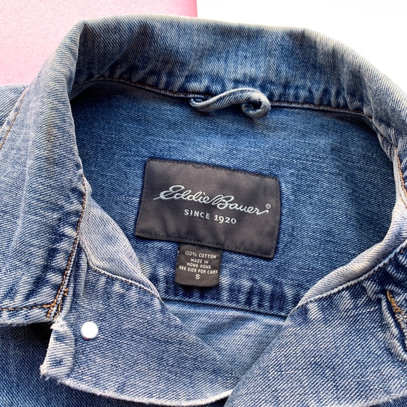 Eddie Bauer Mens Jean Jacket Size Small Denim Winter Vintage Distressed Trucker - Picture 3 of 9
